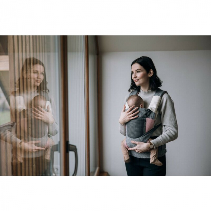 Marsupiu bebe, FreeON, Carry Me, 3 in 1, De la 4 luni pana la 15 kg, Tesatura din plasa 3D, Confortabil si sigur pentru bebe, Grey/Pink [2]