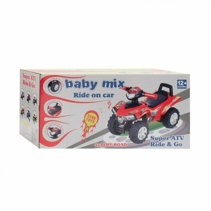 Masinuta ATV, Cu lumini si muzica, Fara pedale, Baby Mix, 60 x 38 x 42 cm, Red [11]