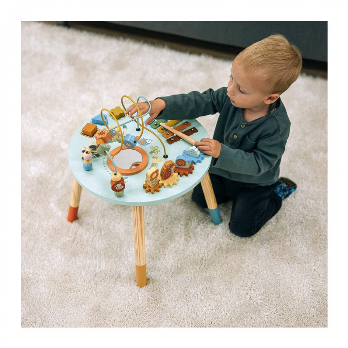 Masuta interactiva, Free2Play, Fun Table, Educationala, Cu o varietate de forme rotative si jucarie in miscare, Xilofon, Sortator de forme, Dezvolta abilitatile motorii, Inaltime 32 cm si diametru 41  [5]