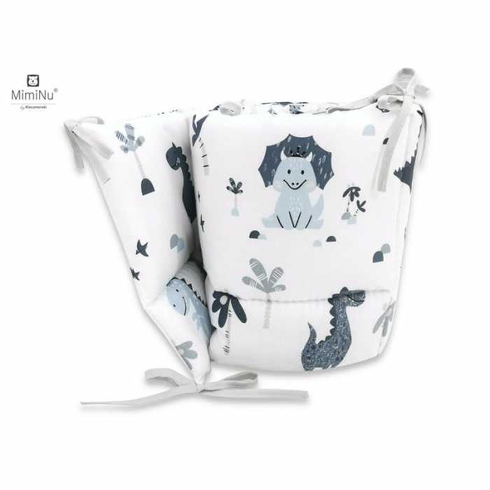 Aparatoare pentru patut 120x60 cm, Din bumbac, Cu inaltimea de 30 cm, Cu panglici, Dino Granat [2]