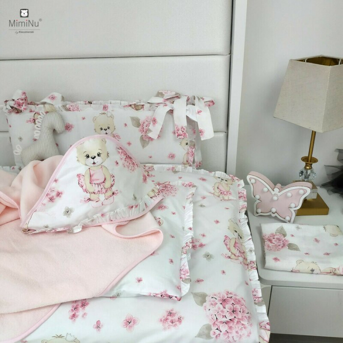 Aparatoare pentru patut 120x60 cm, Din bumbac, Cu inaltimea de 30 cm, Cu volanase, Cu panglici, Design, Pink Ballerina [2]