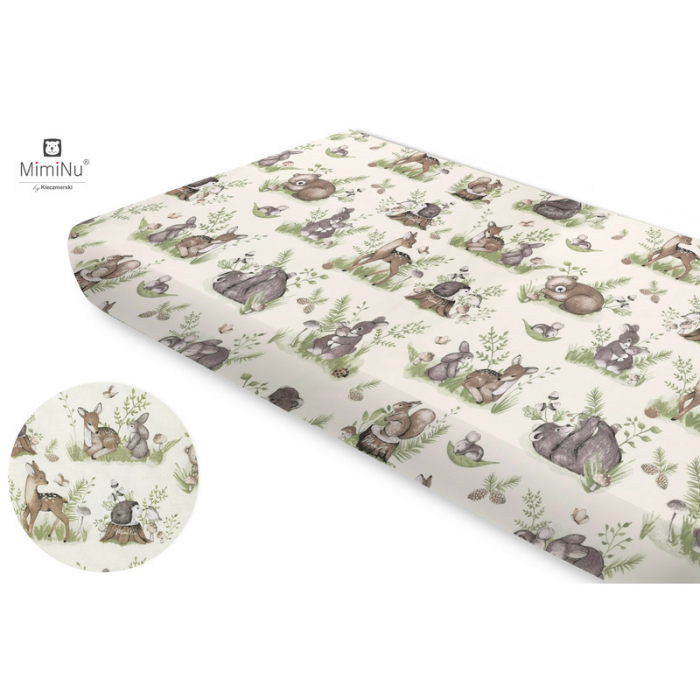 Cearceaf cu elastic pentru pat 160x80 cm , Din bumbac, Design, Calm Forest Natural [1]