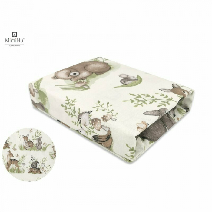 Cearceaf cu elastic pentru pat 160x80 cm , Din bumbac, Design, Calm Forest Natural [2]