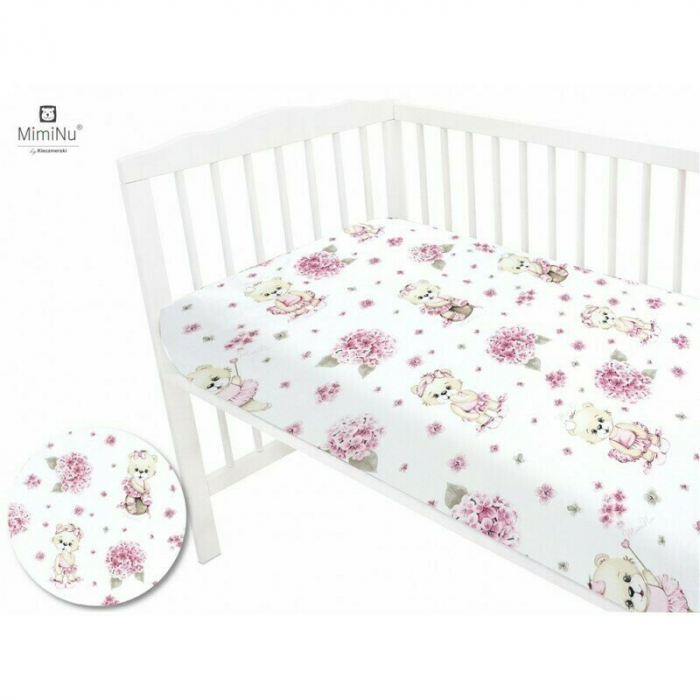 Miminu - Cearceaf cu elastic, Din bumbac certificat Oeko Tex Standard 100, Pentru pat 160x80 cm, Design, Pink Ballerina [2]