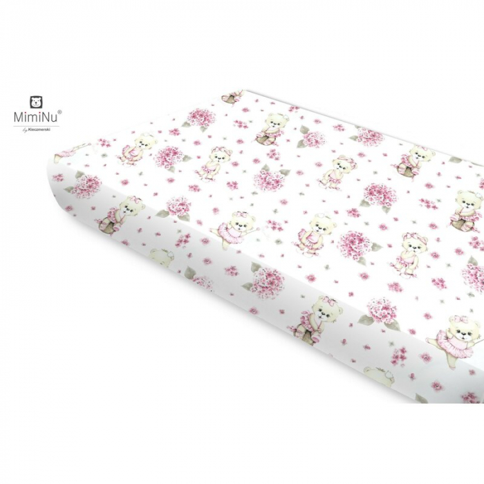 Miminu - Cearceaf cu elastic, Din bumbac certificat Oeko Tex Standard 100, Pentru pat 160x80 cm, Design, Pink Ballerina [1]
