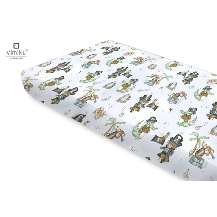 Miminu - Cearceaf cu elastic, Din bumbac certificat Oeko Tex Standard 100, Pentru pat 160x80 cm, Design, Pirates Blue [1]