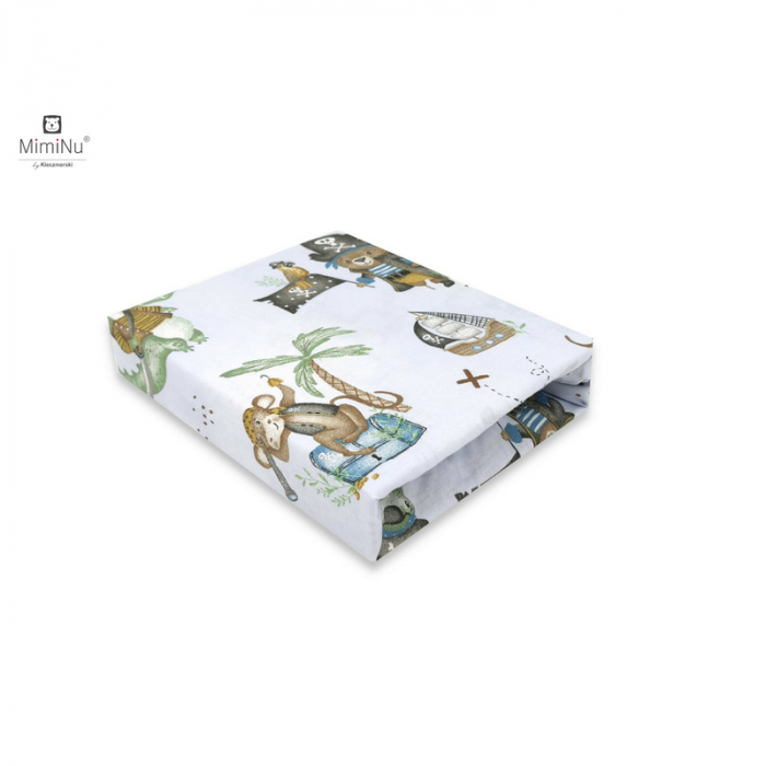 Miminu - Cearceaf cu elastic, Din bumbac certificat Oeko Tex Standard 100, Pentru pat 160x80 cm, Design, Pirates Blue [2]