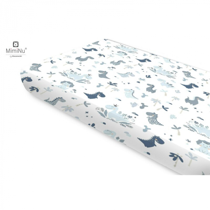 MimiNu - Cearceaf cu elastic, Din bumbac certificat Oeko Tex Standard 100, Pentru pat 160x80 cm, Dino Granat [1]