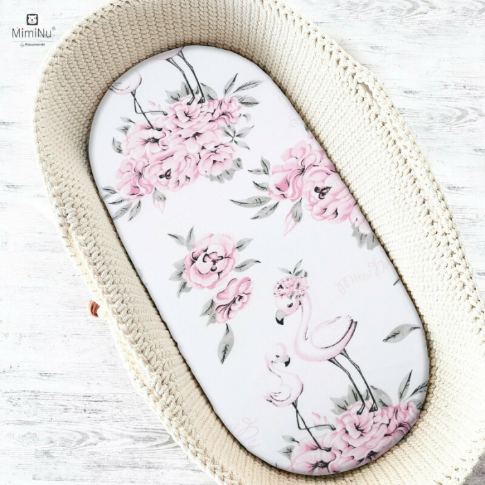 Cearceaf cu elastic pentru landou, carucior si cosulet, Dimensiune 80x35 cm, Din bumbac , Peonie Pink [1]