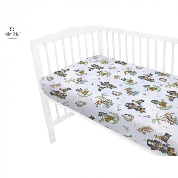 Cearceaf cu elastic pentru patut 120X60 cm, Din bumbac , Design, Pirates Blue [2]