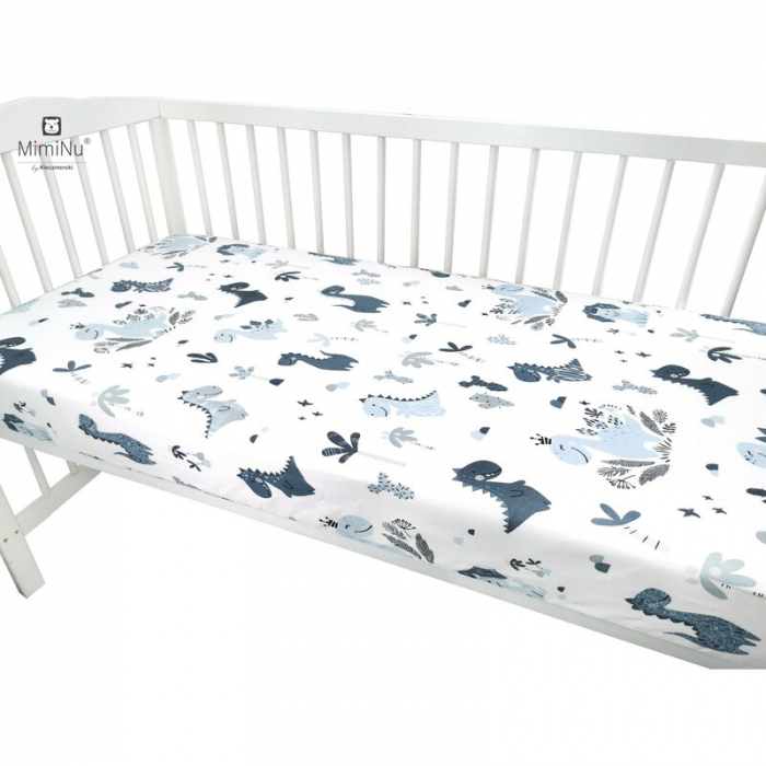 Cearceaf cu elastic pentru patut 120X60 cm, Din bumbac, Dino Granat [3]