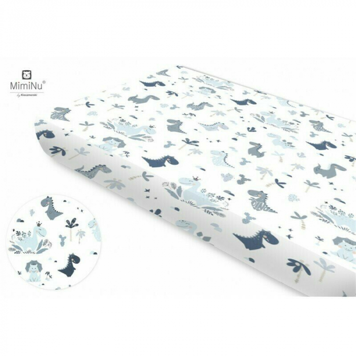 Cearceaf cu elastic pentru patut 120X60 cm, Din bumbac, Dino Granat [2]