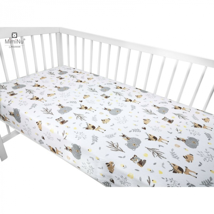 Cearceaf cu elastic pentru patut 120X60 cm, Din bumbac , Forest friends Grey/Beige [2]