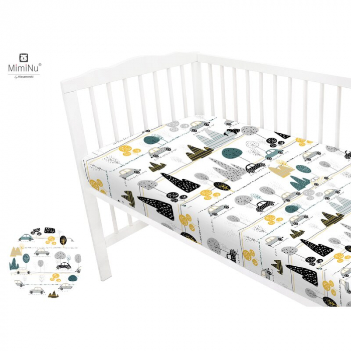 Cearceaf cu elastic pentru patut 140X70 cm, Din bumbac , Childrens Journey Grey [3]