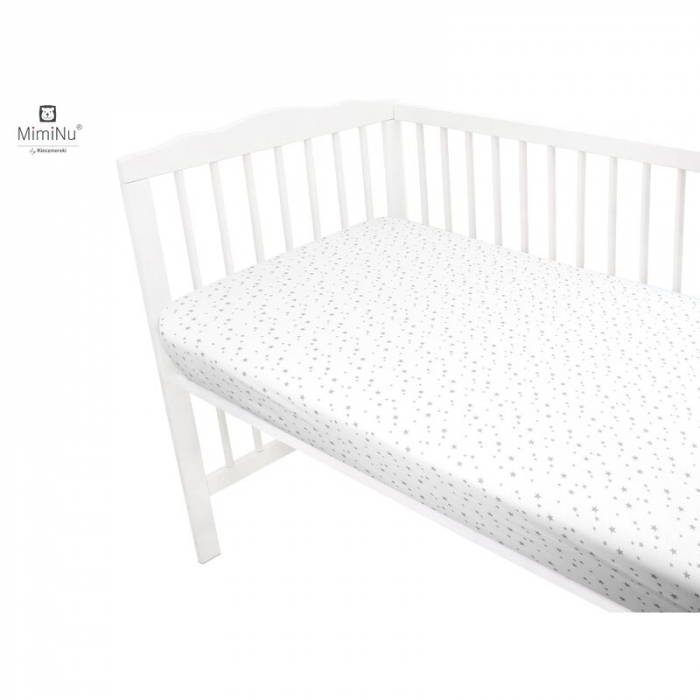 Cearceaf cu elastic pentru patut 140X70 cm, Din bumbac , Mini Gray Stars [2]