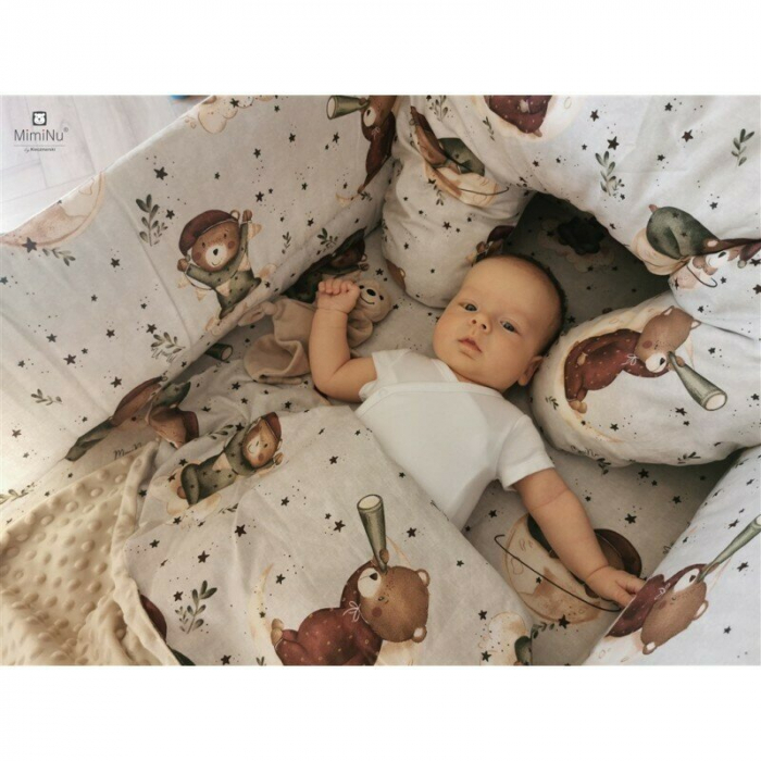 MimiNu - Cearceaf cu elastic pentru patut 140X70 cm, Din bumbac certificat Oeko Tex Standard 100, Teddy Bear On Moon [5]