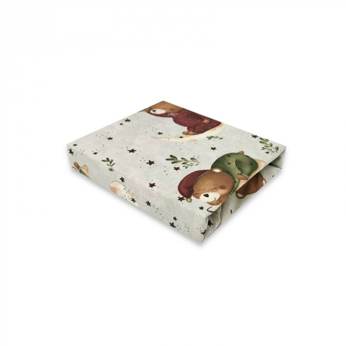 MimiNu - Cearceaf cu elastic pentru patut 140X70 cm, Din bumbac certificat Oeko Tex Standard 100, Teddy Bear On Moon [1]