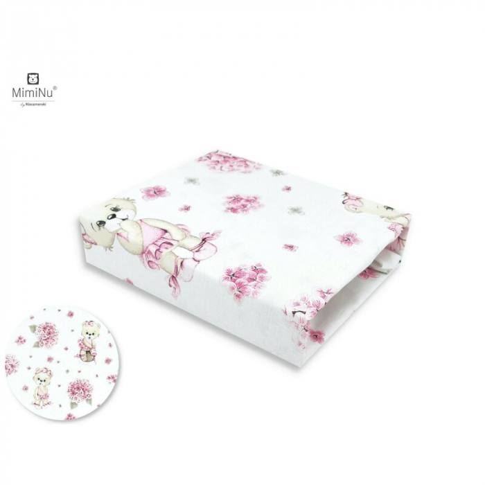 Miminu - Cearceaf cu elastic pentru patut leagan sau patut co-sleeper, Dimensiune 90x40 cm, Din bumbac certificat Oeko Tex Standard 100, Design, Pink Ballerina [1]