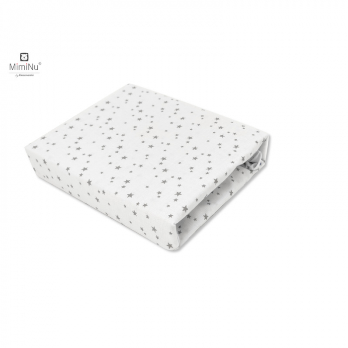 MimiNu - Cearceaf cu elastic pentru patut leagan sau patut co-sleeper, Dimensiune 90x40 cm, Din bumbac certificat Oeko Tex Standard 100, Mini Gray Stars [1]