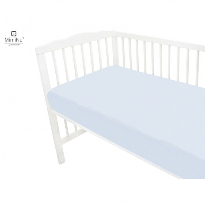MimiNu - Cearceaf Jerse cu elastic, Pentru patut de dimensiunea 140X70 cm, Material certificat Oeko Tex Standard 100, Light Blue [2]