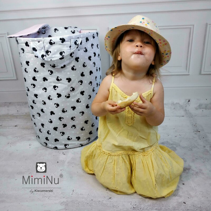 MimiNu - Cos rotund pentru depozitare jucarii, Din bumbac certificat Oeko Tex Standard 100, Cu manere, 50x35 cm, Childrens Journey Grey [2]