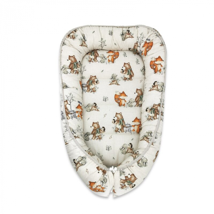MimiNu - Cosulet bebelus pentru dormit, Baby Cocoon 75x55 cm, Husa 100% bumbac, Din bumbac certificat Oeko Tex Standard 100, Design, Time for fun [1]