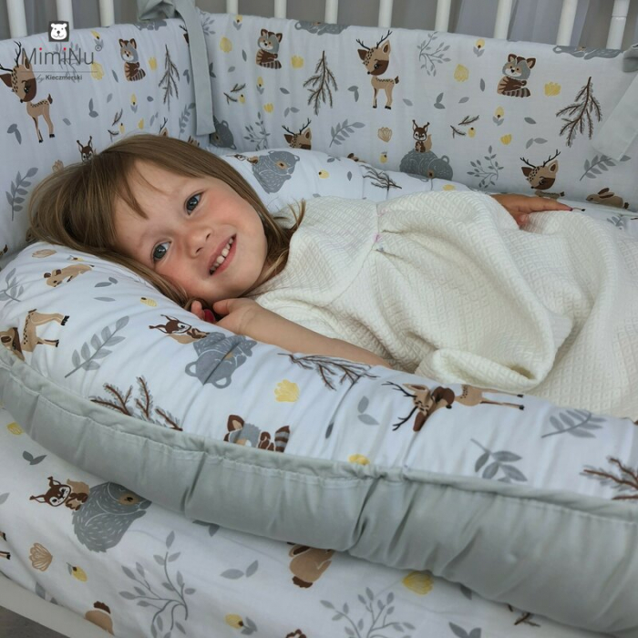 Cosulet bebelus Baby Cocoon 75x55 cm, Husa 100% bumbac , Velvet Forest friends Grey/Beige [3]