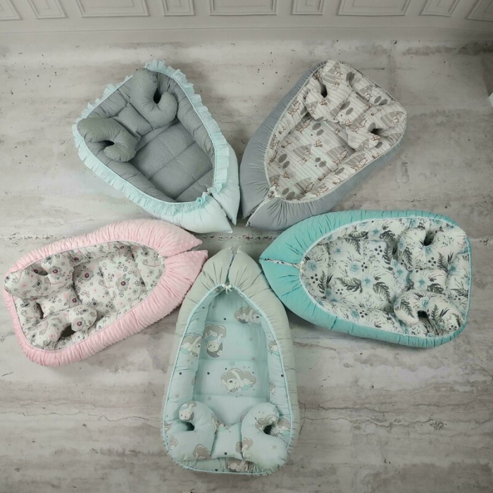 Cosulet bebelus Baby Cocoon 75x55 cm, Husa 100% bumbac , Velvet Forest friends Grey/Beige [5]