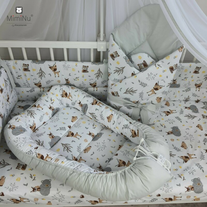 Cosulet bebelus Baby Cocoon 75x55 cm, Husa 100% bumbac , Velvet Forest friends Grey/Beige [2]