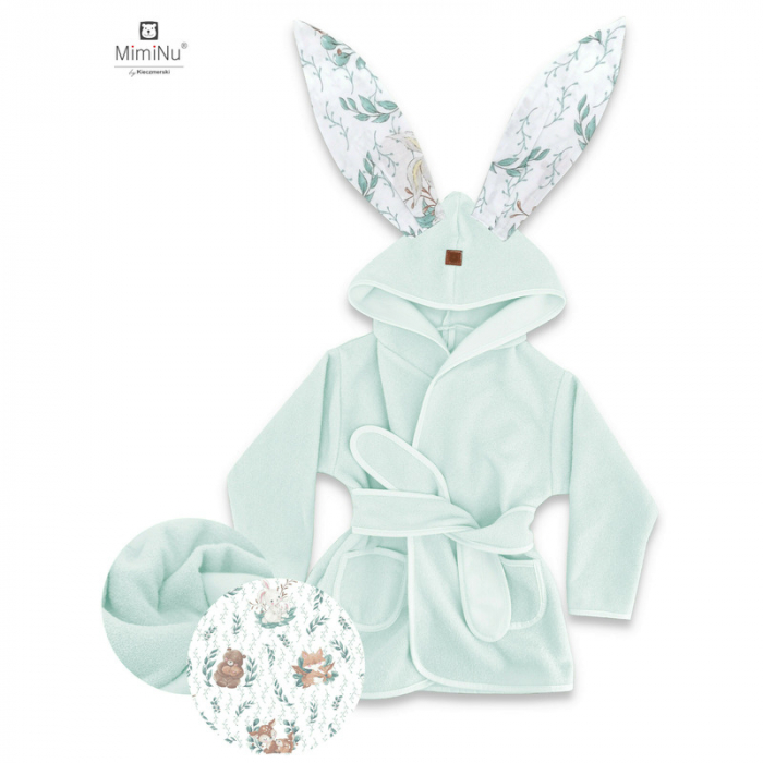MimiNu - Halat de baie cu urechi 2 - 5 ani, Moale, Cu buzunare, Cu cordon, Din bumbac si thermo fleece, Materiale certificate Oeko Tex Standard 100, Lulu Natural [1]
