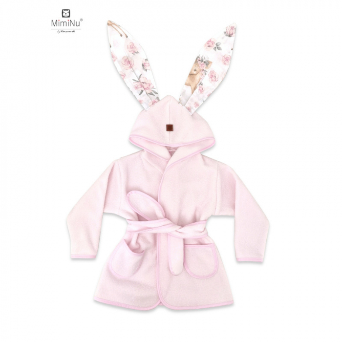 MimiNu - Halat de baie cu urechi 2 - 5 ani, Moale, Cu buzunare, Cu cordon, Din bumbac si thermo fleece, Materiale certificate Oeko Tex Standard 100, Sweet Deer Pink [1]