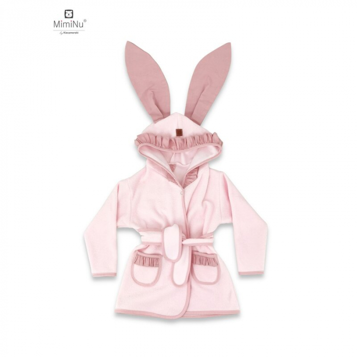 MimiNu - Halat de baie cu urechi 6 - 24 luni Moale, Cu volanase, Cu buzunare, Cu cordon, Din bumbac si thermo fleece, Materiale certificate Oeko Tex Standard 100, Colectia Royal, Powder Pink [1]