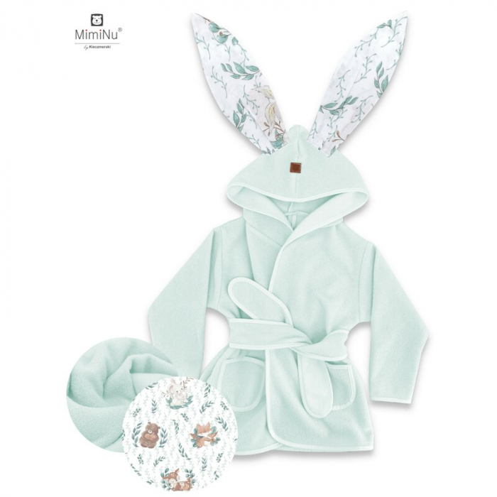 MimiNu - Halat de baie cu urechi 6 - 24luni, Moale, Cu buzunare, Cu cordon, Din bumbac si thermo fleece, Materiale certificate Oeko Tex Standard 100, Lulu Natural [1]