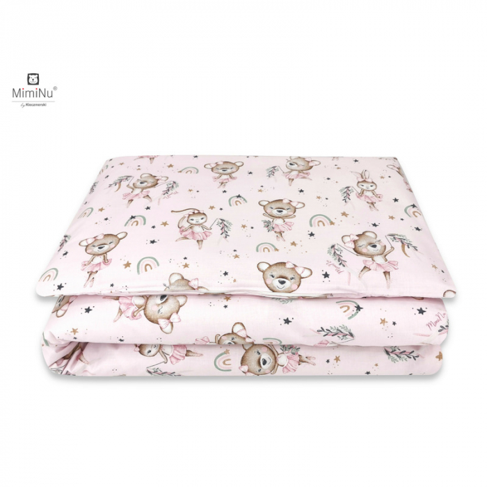 MimiNu - Lenjerie patut 3 piese, Cu protectie laterala, Din bumbac certificat Oeko Tex Standard 100, Pentru patut 120x60 cm, Design, Little Ballerina Pink [3]