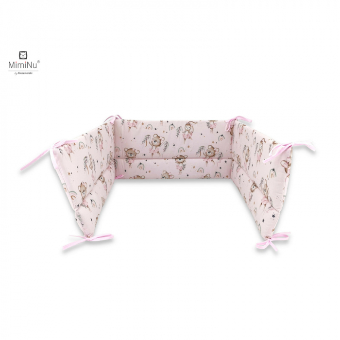 MimiNu - Lenjerie patut 3 piese, Cu protectie laterala, Din bumbac certificat Oeko Tex Standard 100, Pentru patut 120x60 cm, Design, Little Ballerina Pink [4]