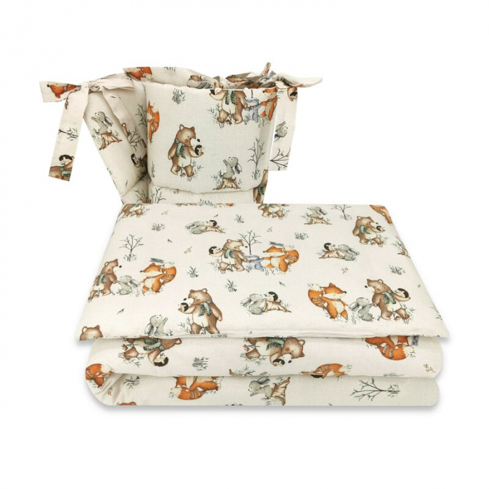 MimiNu - Lenjerie patut 3 piese, Cu protectie laterala, Din bumbac certificat Oeko Tex Standard 100, Pentru patut 120x60 cm, Design, Time for fun [1]
