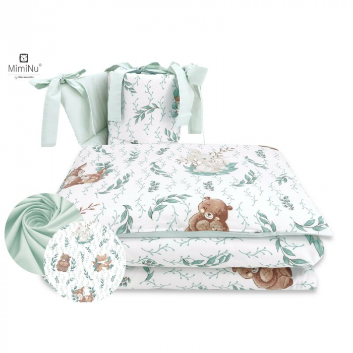 MimiNu - Lenjerie patut 3 piese, Cu protectie laterala, Din bumbac certificat Oeko Tex Standard 100, Pentru patut 120x60 cm, Lulu natural [1]