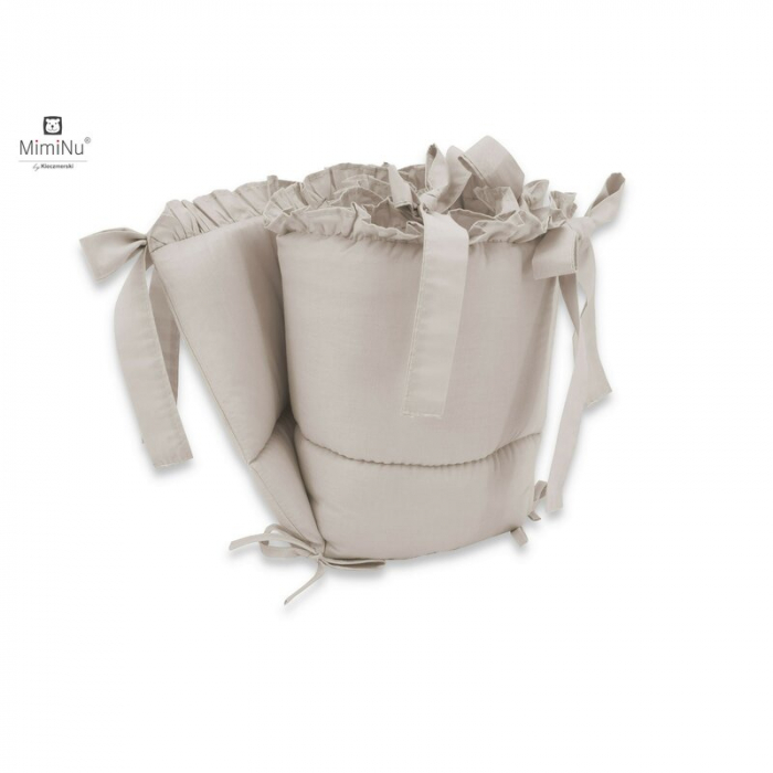 MimiNu - Lenjerie patut 3 piese, Cu volanase, Cu protectie laterala, Din bumbac certificat Oeko Tex Standard 100, Pentru patut 120x60 cm, Colectia Royal, Beige [3]