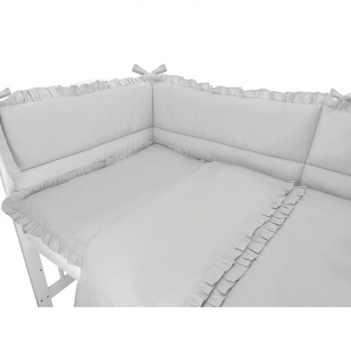 MimiNu - Lenjerie patut 3 piese, Cu volanase, Cu protectie laterala, Din bumbac certificat Oeko Tex Standard 100, Pentru patut 120x60 cm, Colectia Royal, Grey [2]