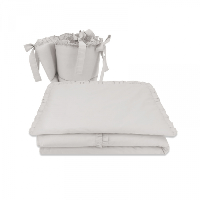 MimiNu - Lenjerie patut 3 piese, Cu volanase, Cu protectie laterala, Din bumbac certificat Oeko Tex Standard 100, Pentru patut 120x60 cm, Colectia Royal, Grey [1]