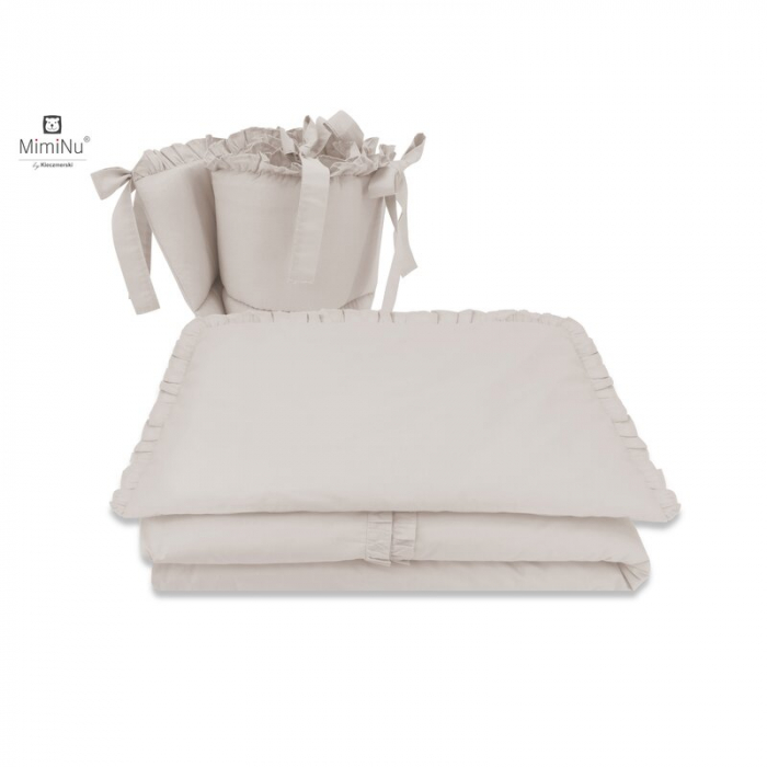 MimiNu - Lenjerie patut cu 4 piese, Cu doua protectii laterale, Cu volanase, Din bumbac certificat Oeko Tex Standard 100, Pentru patut 120x60 cm, Colectia Royal, Beige [2]