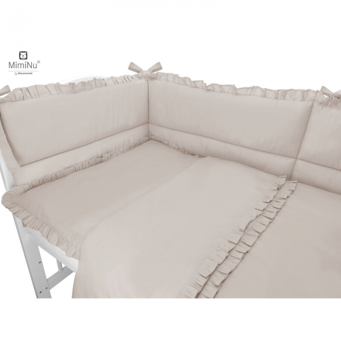 MimiNu - Lenjerie patut cu 4 piese, Cu doua protectii laterale, Cu volanase, Din bumbac certificat Oeko Tex Standard 100, Pentru patut 120x60 cm, Colectia Royal, Beige [3]