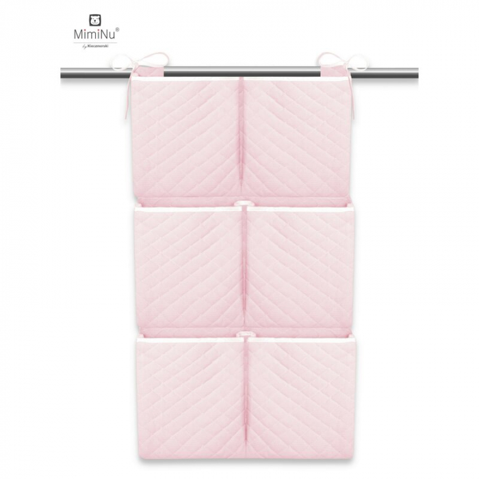 MimiNu - Organizator matlasat din catifea moale, Pentru patut, Cu 6 compartimente, Cu doua panglici, Materiale certificate Oeko Tex Standard 100, Dimensiune mare 70x40 cm, Pink [1]