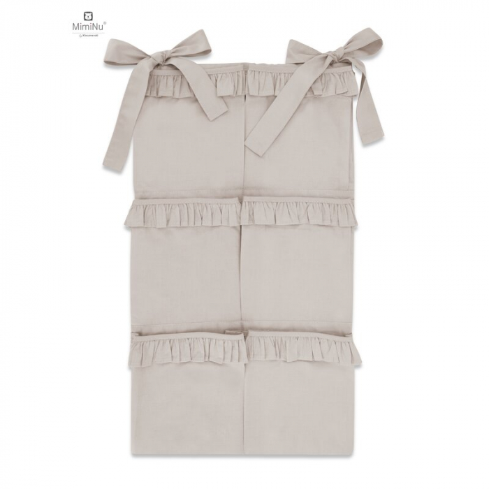 MimiNu - Organizator pentru patut, Din bumbac certificat Oeko Tex Standard 100, Cu 6 compartimente, Cu doua panglici, 70x40 cm, Cu volanase, Colectia Royal Beige [1]