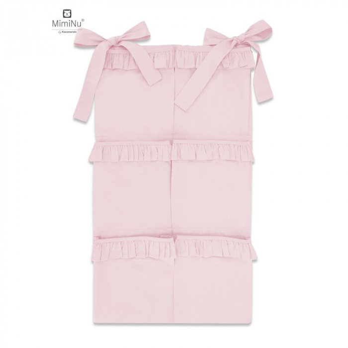 MimiNu - Organizator pentru patut, Din bumbac certificat Oeko Tex Standard 100, Cu 6 compartimente, Cu doua panglici, 70x40 cm, Cu volanase, Colectia Royal Powder Pink [1]