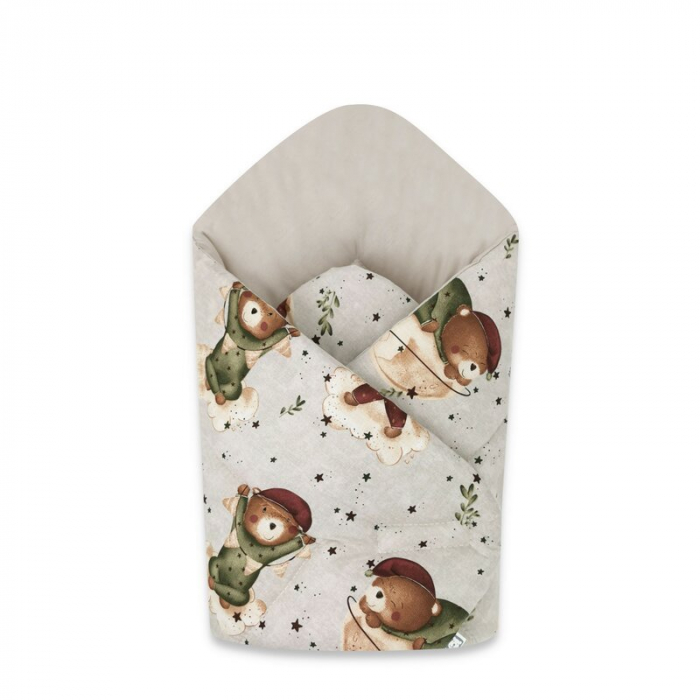 MimiNu - Paturica de infasat cu doua fete, Cu multiple utilizari, Cu inchidere arici velcro, Dimensiune 75x75 cm, Din bumbac certificat Oeko Tex Standard 100, Teddy Bear On Moon [1]