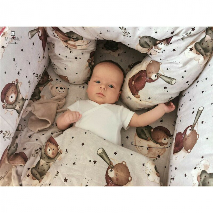 MimiNu - Paturica de infasat cu doua fete, Cu multiple utilizari, Cu inchidere arici velcro, Dimensiune 75x75 cm, Din bumbac certificat Oeko Tex Standard 100, Teddy Bear On Moon [3]
