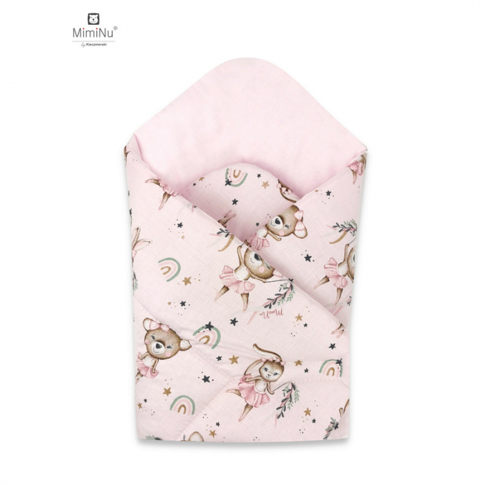 MimiNu - Paturica de infasat cu doua fete, Cu multiple utilizari, Cu inchidere arici velcro, Dimensiune 75x75 cm, Din bumbac certificat Oeko Tex Standard 100, Design, Little Ballerina Pink [1]