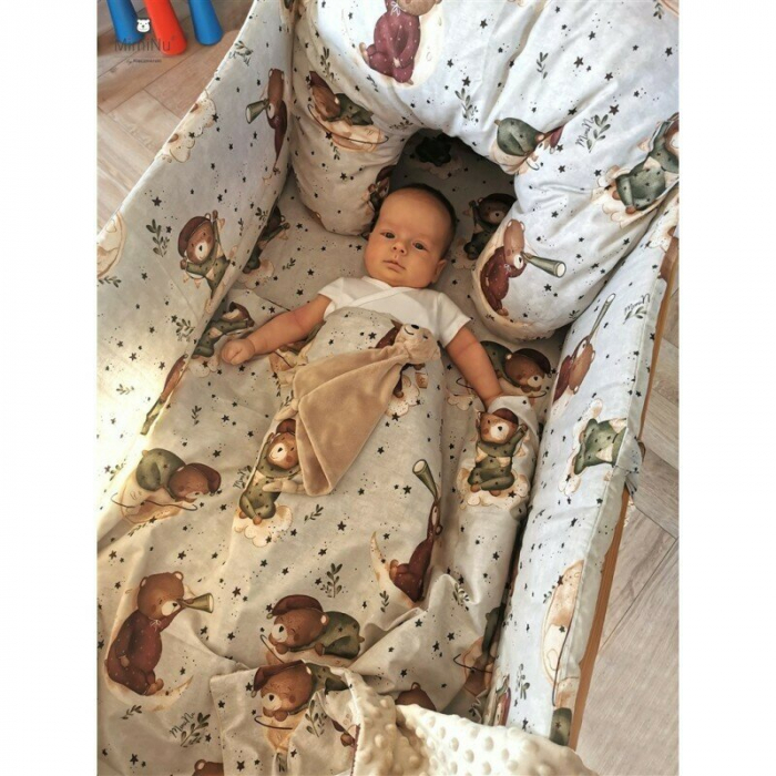 MimiNu - Paturica de infasat cu doua fete, Cu multiple utilizari, Cu inchidere arici velcro, Dimensiune 75x75 cm, Din bumbac certificat Oeko Tex Standard 100, Teddy Bear On Moon [6]