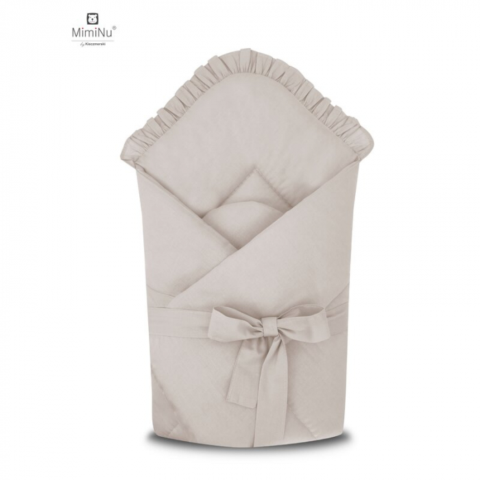 MimiNu - Paturica de infasat cu volanase, Cu multiple utilizari, Cu inchidere cu panglica, Dimensiune 75x75 cm, Din bumbac certificat Oeko Tex Standard 100, Cu Volanase, Colectia Royal, Beige [1]